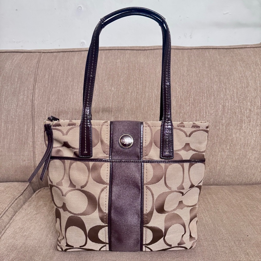 Coach Brown and Tan Signature Tote